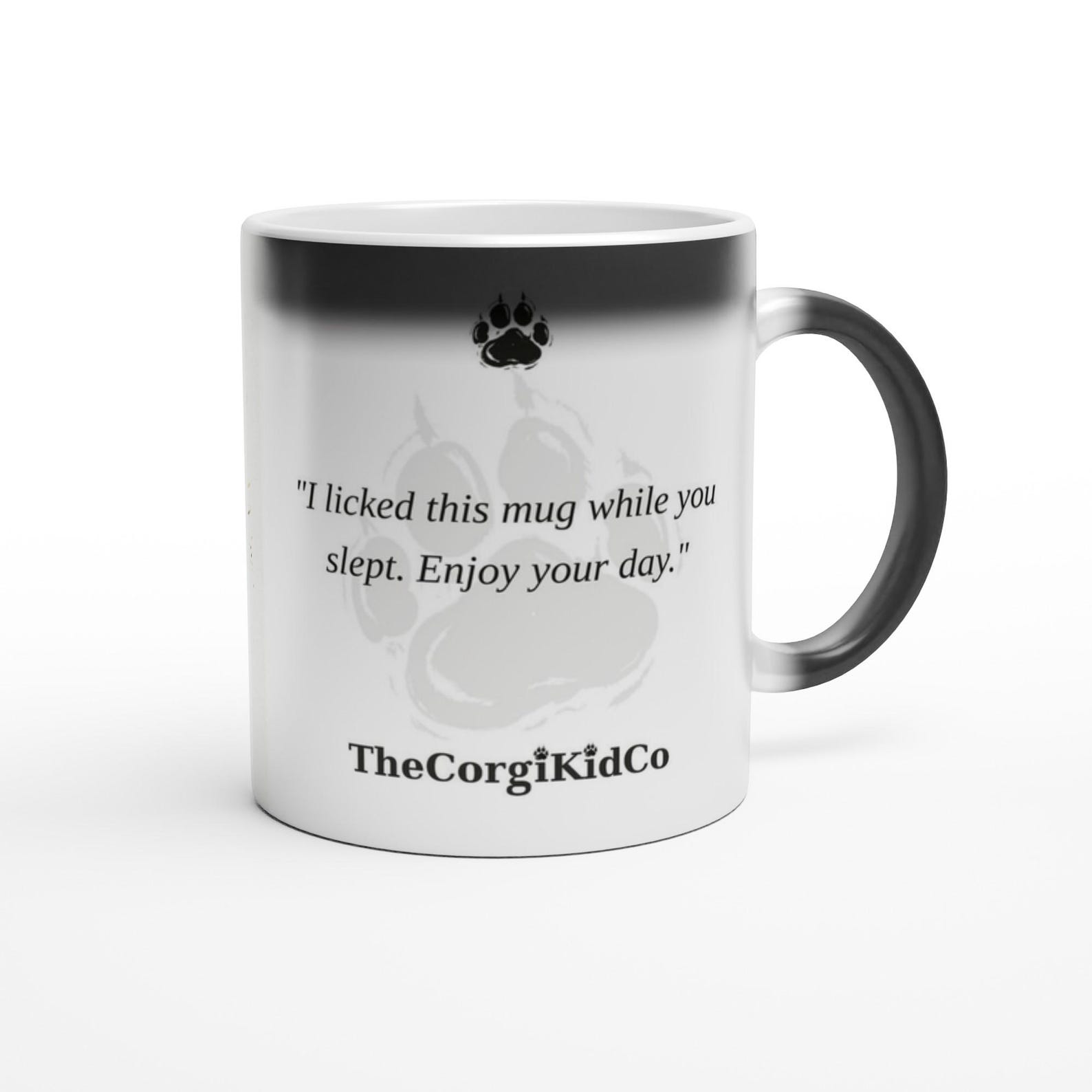 Cypher The Corgi Kid magic mug — the SN-10 quote printed on a real mug