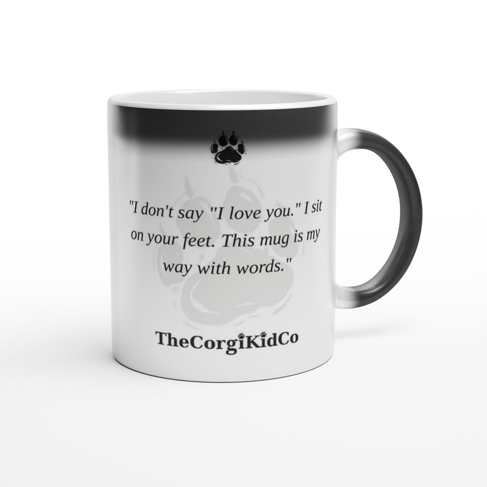 Cypher The Corgi Kid magic mug — the SN-27 quote printed on a real mug