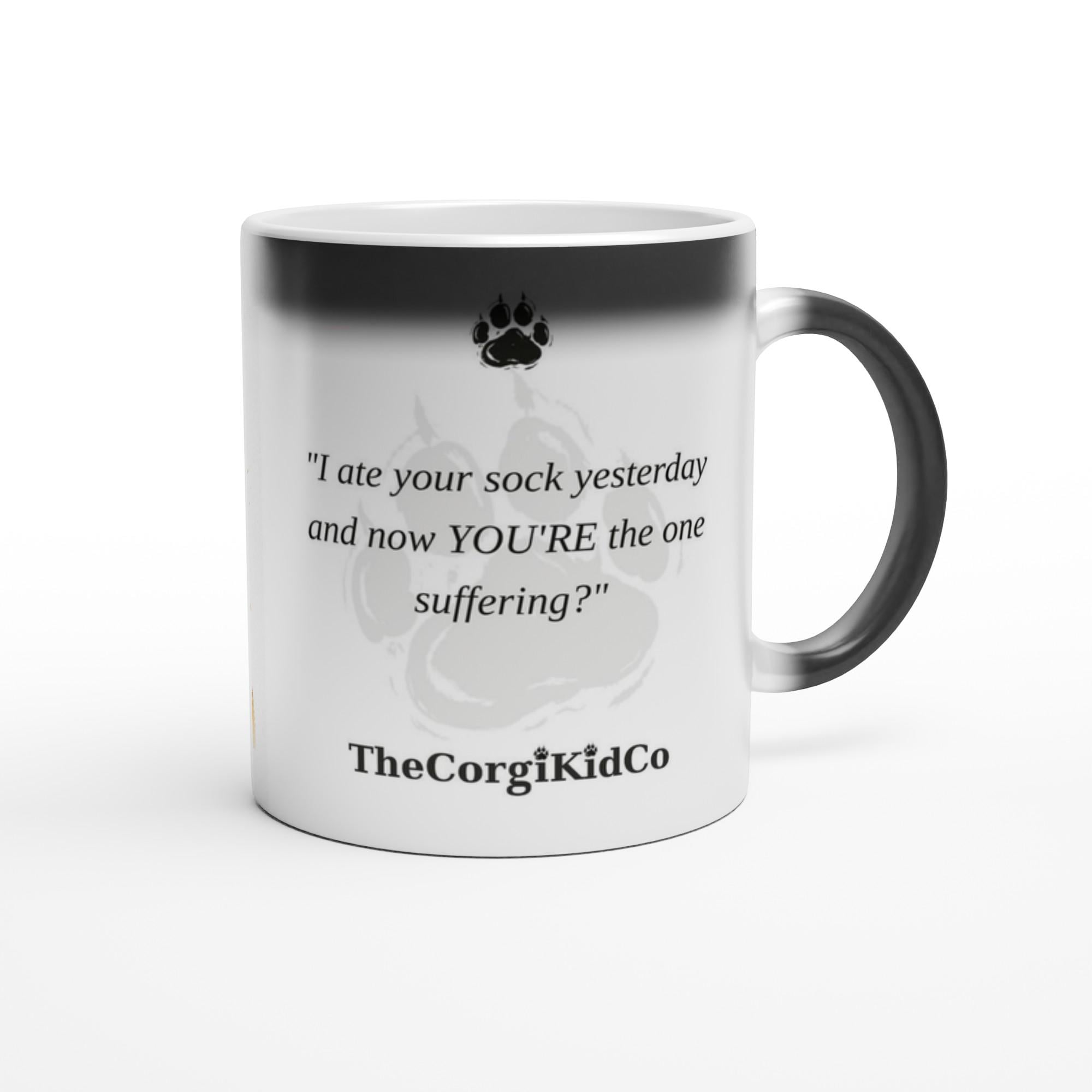Cypher The Corgi Kid magic mug — real mug with the SN-06 quote