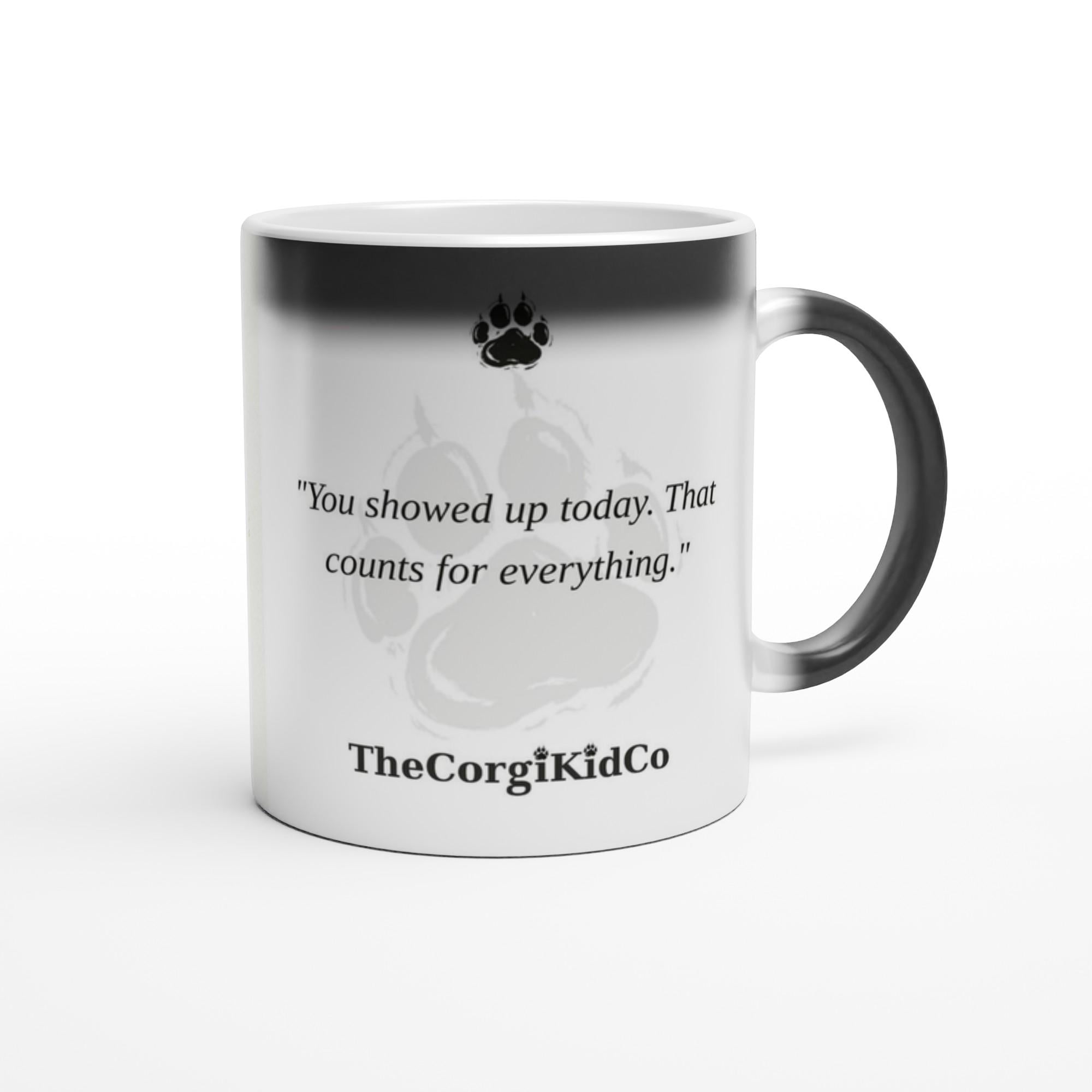Cypher The Corgi Kid magic mug — real mug with the SN-38 quote